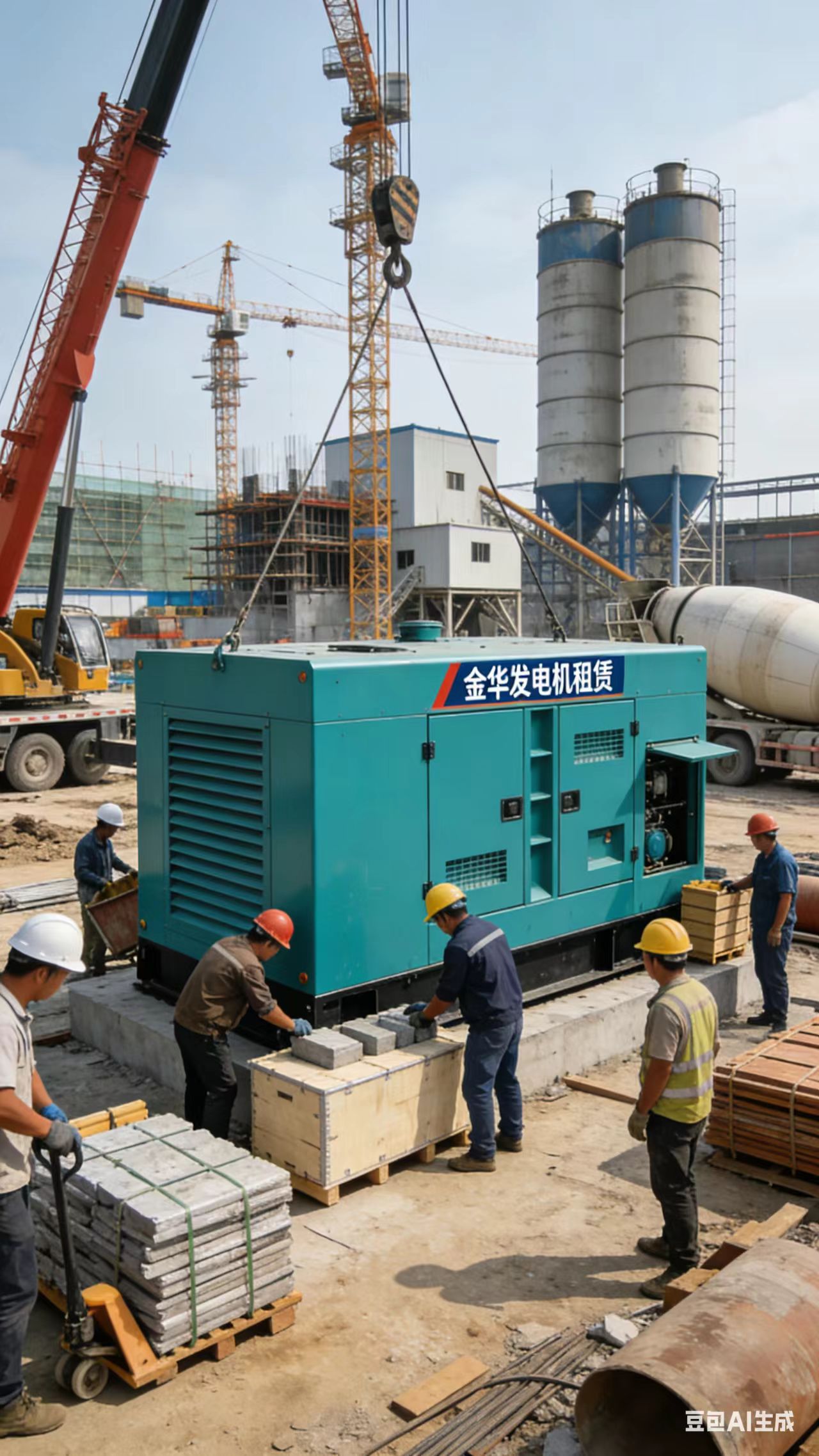 金华静音大型发电机租赁｜工地施工保供电现场实拍